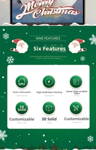 Detail of Christmas window stickers showing electrostatic film and double-sided color