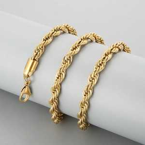 Classic 18K gold plated stainless steel twist rope chain necklace with lobster clasp