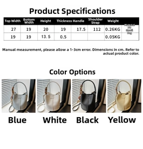Detailed size specifications for women's PU leather bucket bag with dimensions and parameters