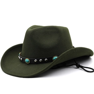 Chapeau De Cow-Boy Occidental Large Bord Coton Polyester Feutre Fedora Avec Ceinture Rivets Turquoise Jugulaire Rétro Unisexe