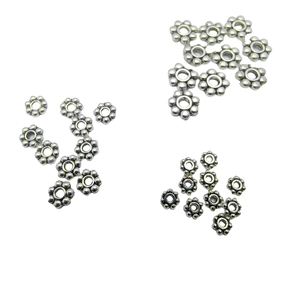 Silver flower-shaped spacers in three sizes for DIY jewelry and bracelet making