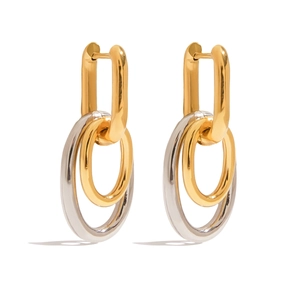 Boucles d'oreilles créoles entrelacées en acier inoxydable bicolore or et argent