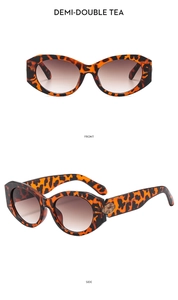 Front and side views of leopard print sunglasses with gradient tea lenses in high quality