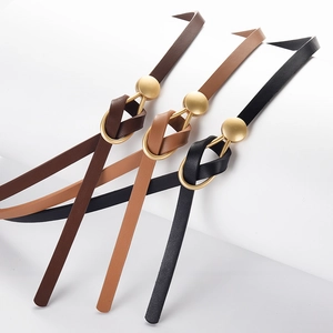 Women Skinny PU Leather Belt With Alloy Ball Buckle Fashion Knotted Waist Strap For Dresses Sweaters Elegant Versatile