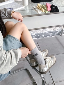 Fashion ribbed cotton crew socks with PASSION letter print in various pastel colors
