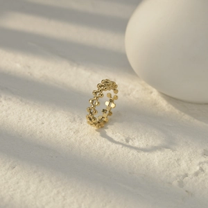 Minimalist 14K gold plated beaded texture stainless steel open ring for women
