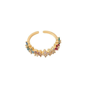 Exquisiter vergoldeter 18k Ring mit bunten Zirkoniasteinen, verstellbares Design