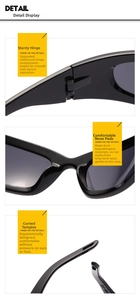 Detailed views of reinforced hinges, anti-allergy nose pads and ergonomic temples on sunglasses