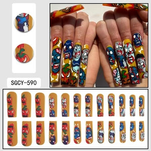 Halloween Sarg Kunstnägel mit Kürbis und Clown Motiven, 24 Stück Set für Frauen