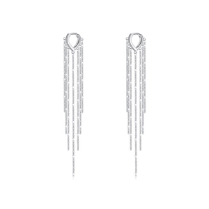 Elegant s925 sterling silver long tassel V-shape drop earrings on white background