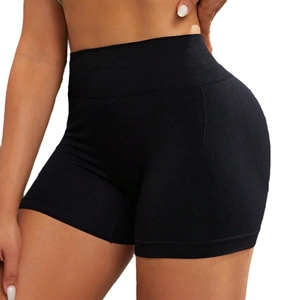 Schwarze nahtlose Yoga-Shorts mit hoher Taille und figurformender Passform aus Stoff