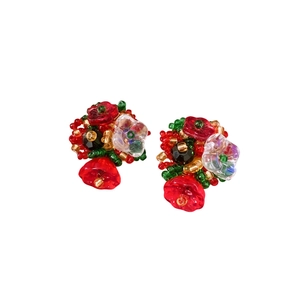 Handmade beaded flower earrings with vintage colorful glass beads for women