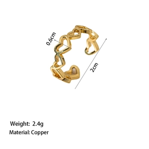 Minimalist golden hollow heart open ring with 0.6cm width and lightweight design
