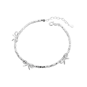 Bracciale con perline in argento sterling S925 con tre delicati ciondoli a fiocco da donna