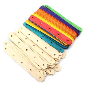 Colorful and natural wooden craft sticks with pre-drilled holes for DIY creative projects