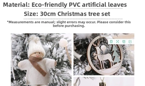 Close-up of 30cm snow-covered mini Christmas tree with PVC needles and felt ornaments