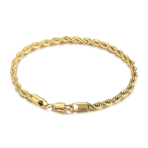 Sleek gold-plated stainless steel twisted rope chain bracelet with lobster clasp