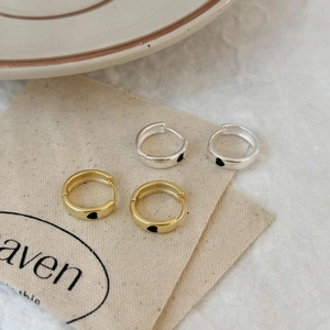 925 Sterling Silver Hoop Earrings With Black Enamel Heart Pattern Minimalist Korean Style Jewelry For Women