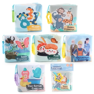 Set of 6 soft baby cloth books for early learning with colorful rings and animal themes