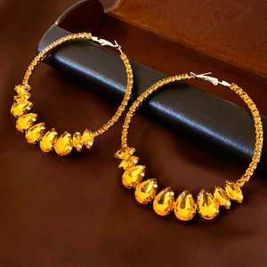 Geometric Hoop Earrings With Champagne Rhinestones And Silver Earring Post Vintage Luxury Jewelry For Women