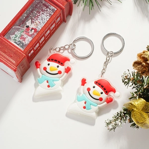Christmas Snowman Keychain Cute Cartoon Metal Keyring Bag Hanging Ornament Soft Rubber PVC Holiday Gift For Women Friends