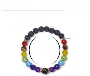 Detailed size chart for 8mm chakra lava stone bracelet with adjustable 6.6-8.5 inch cord