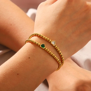 Heart Pendant Beaded Bracelet Stainless Steel 18K Gold Plated Zircon Inlaid Fashion Versatile Jewelry For Women