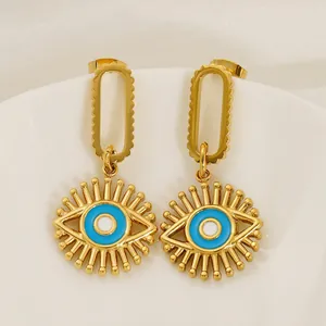 Orecchini A Goccia Malocchio Acciaio Inossidabile Placcato Oro 18K Smalto Blu Bianco Gioielli Boho Per Donne Regali Eleganti