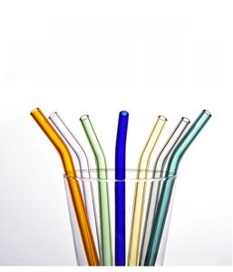 Macro detail of heat-resistant colored borosilicate glass straws with curved tips
