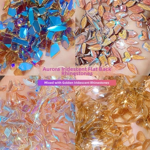Macro view of multi-shaped aurora rhinestones for nail art in mixed colors set