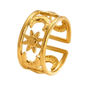 Macro-opname van zon- en maandetails op een verstelbare ring van 18K goud roestvrij staal