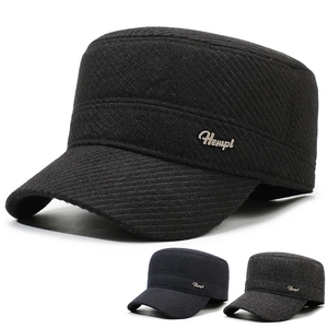 Berretto Cadet Invernale Da Uomo Lana Spessa Calda Protezione Orecchie Cappello Piatto Esterno Regolabile Logo Metallo