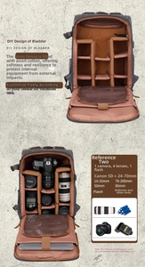 Detail of DIY modular interior with adjustable dividers for camera and lenses