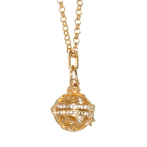 Collier pendentif parfum sphérique doré ajouré avec décoration de strass étincelants