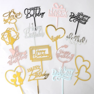 Acrylic Happy Birthday Cake Topper Heart Love Butterfly Mirror Gold Silver Rose Gold Dessert Table Decoration Party Supplies