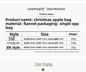 Tableau des tailles détaillé pour sacs de Noël en flanelle avec spécifications techniques
