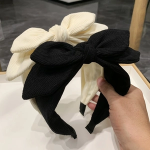 Big Bow Headband Corduroy Ribbed Hair Hoop Cute Rabbit Ears Sweet Style Face Washing Makeup Hair Accessory For Women
