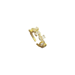 Adjustable gold branch ring with sparkling zircon stones in a wavy minimalist design