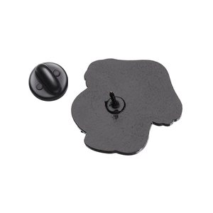 Detailed back view of a black metal enamel pin with rubber clutch and matte finish