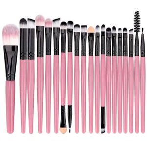 Detail of 20pcs makeup brush set with pink handles and gradient synthetic bristles