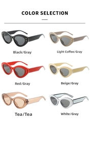 Color selection of oval cat eye sunglasses with gold star details on temples