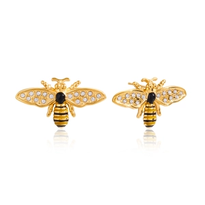 Details der Bienen-Ohrstecker mit Goldplattierung, Strasssteinen und Emaille-Flügeln