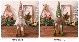 Dettaglio degli gnomi di Natale modelli B e C con gambe lunghe e cappelli a strisce
