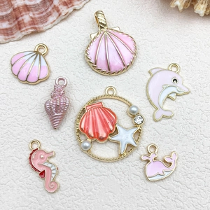 Pink ocean series alloy charms featuring starfish and seahorse for DIY jewelry making