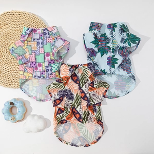 Hawaiian style pet shirts for dogs and cats with tropical leaf and palm patterns