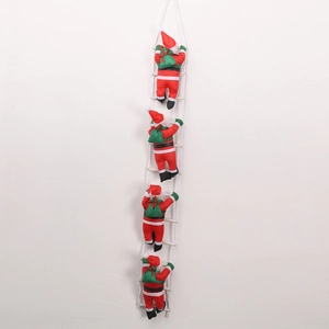 Decorazione natalizia con quattro Babbi Natale da 25 cm che salgono su una scala di corda.