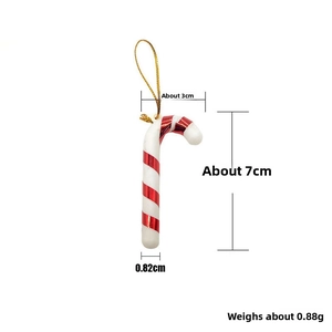 Detailed view of 7cm red and white Christmas cane ornament with precise dimensions and weight