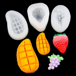 Silicone fruit molds set for mango, strawberry, and grape shaped soap or cake decor