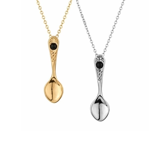 Retro Edelstahl Löffel Anhänger Halskette Mit Schwarzem Edelstein Für Herren Damen Vintage Punk Stil Schmuck