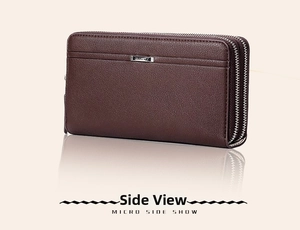 Detailed macro view of dark brown pebbled leather texture and secure double zippers